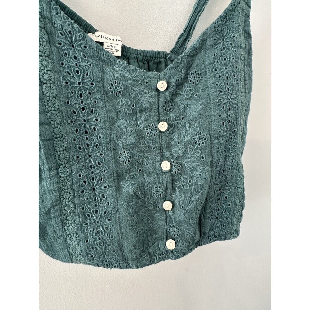 American Eagle Cropped Lace Green Trim Cami - Size S - Picture 2 of 6